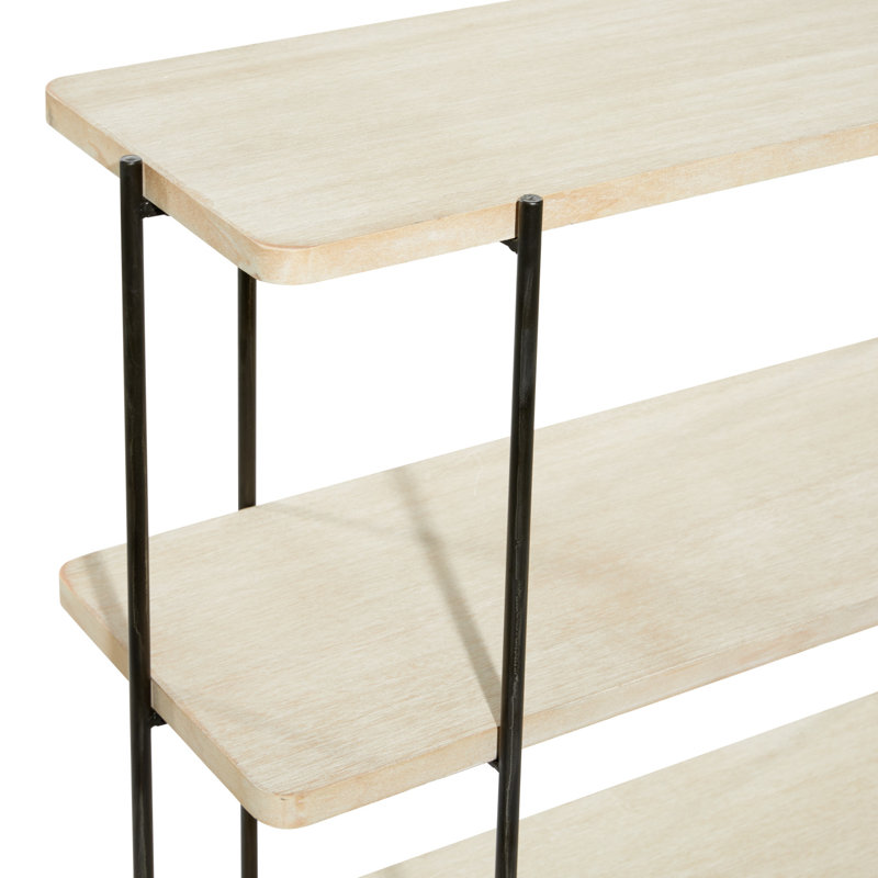 Beige Wood and Black Metal 2-Shelf Console Table