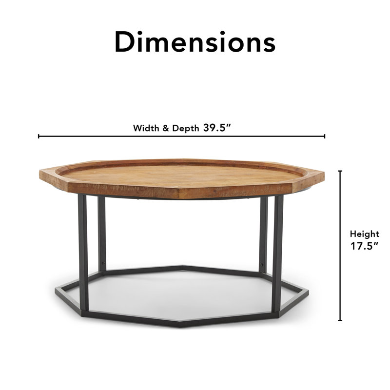 Finch Grayson 40" Round Natural Wood & Black Metal Coffee Table