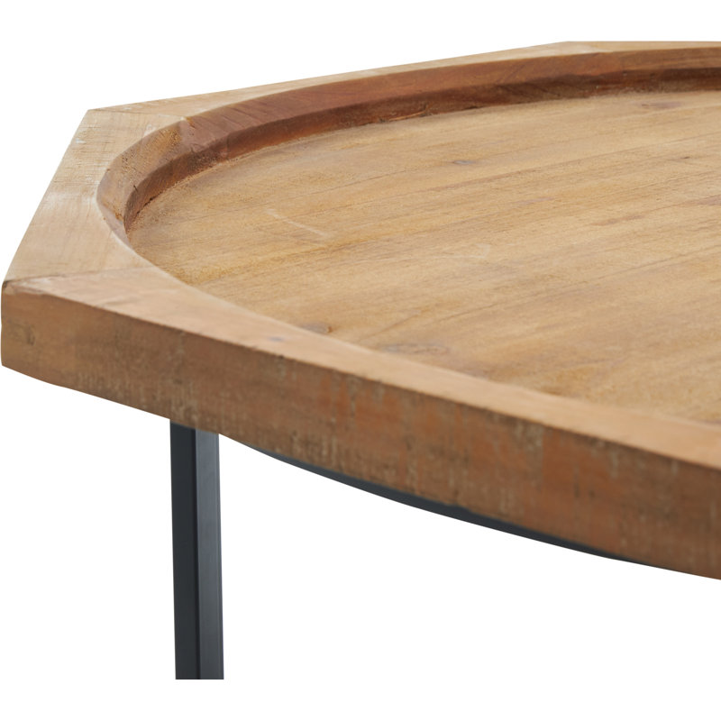 Finch Grayson 40" Round Natural Wood & Black Metal Coffee Table