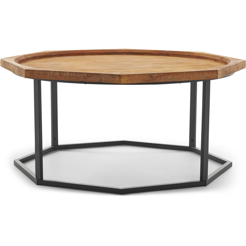 Finch Grayson 40" Round Natural Wood & Black Metal Coffee Table