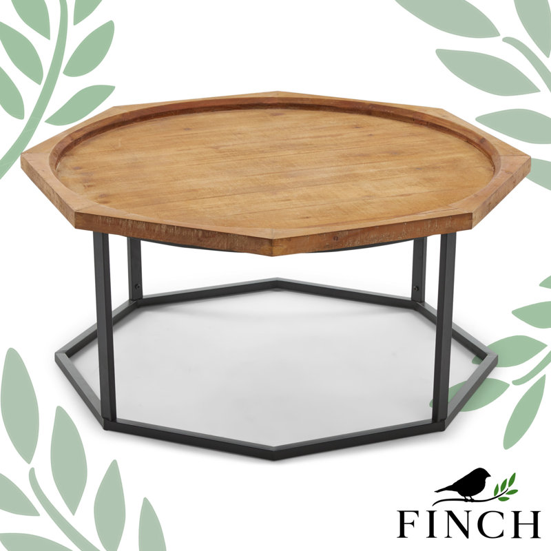 Finch Grayson 40" Round Natural Wood & Black Metal Coffee Table