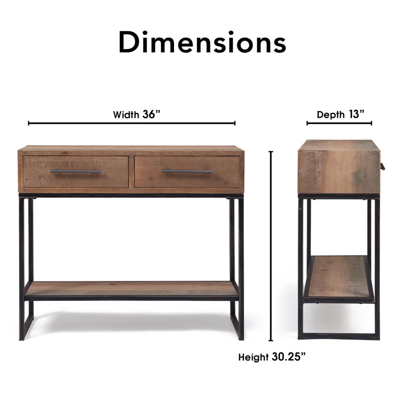 Rustic Wood and Metal Console Table with Dual Storage Drawers