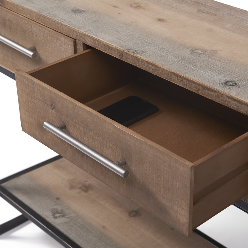 Rustic Wood and Metal Console Table with Dual Storage Drawers