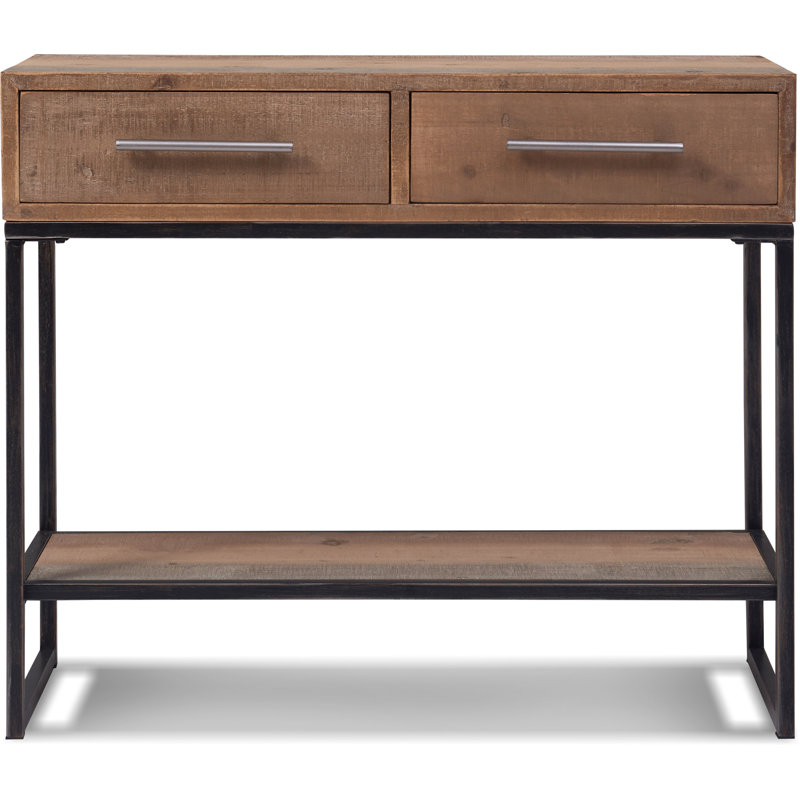 Rustic Wood and Metal Console Table with Dual Storage Drawers