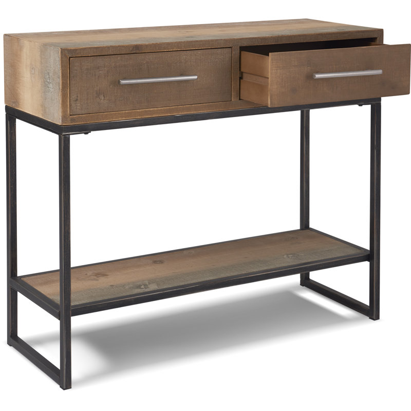 Rustic Wood and Metal Console Table with Dual Storage Drawers