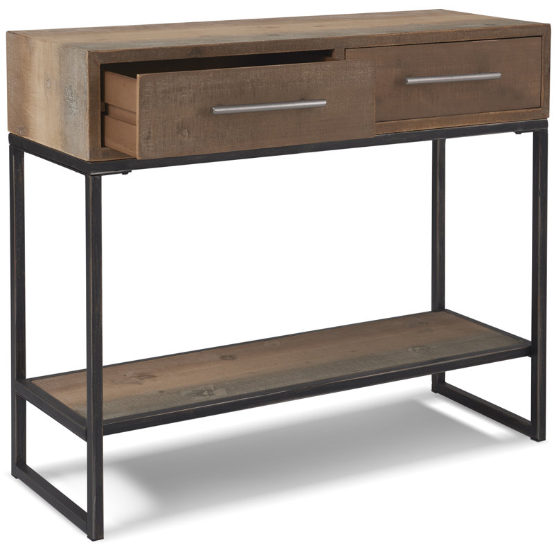 Rustic Wood and Metal Console Table with Dual Storage Drawers