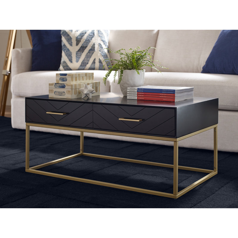 Modern Rectangular Black and Gold Coffee Table with Storage