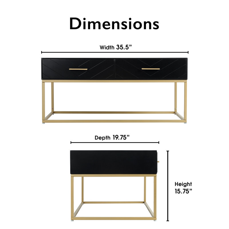 Modern Rectangular Black and Gold Coffee Table with Storage
