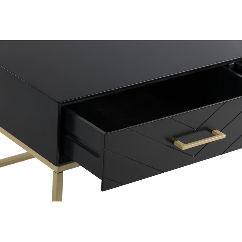 Modern Rectangular Black and Gold Coffee Table with Storage
