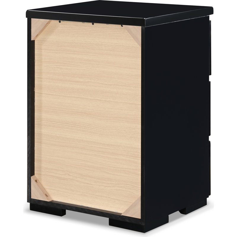 Belmont 3-Drawer Black Nightstand with Chrome Accents