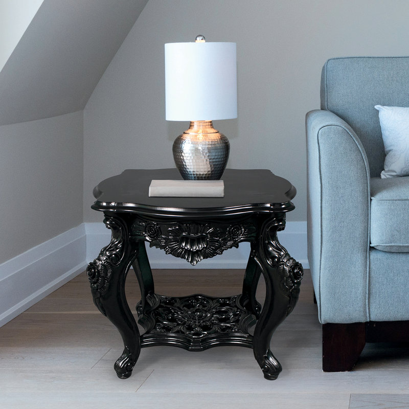 Rococo Ebonized Mahogany Serpentine Side Table with Hand-Carved Rosettes