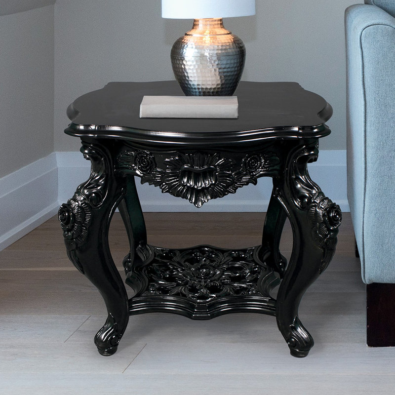 Rococo Ebonized Mahogany Serpentine Side Table with Hand-Carved Rosettes