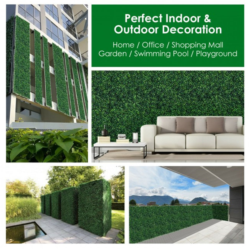 20'' Green Artificial Boxwood Hedge Panels for Outdoor Privacy