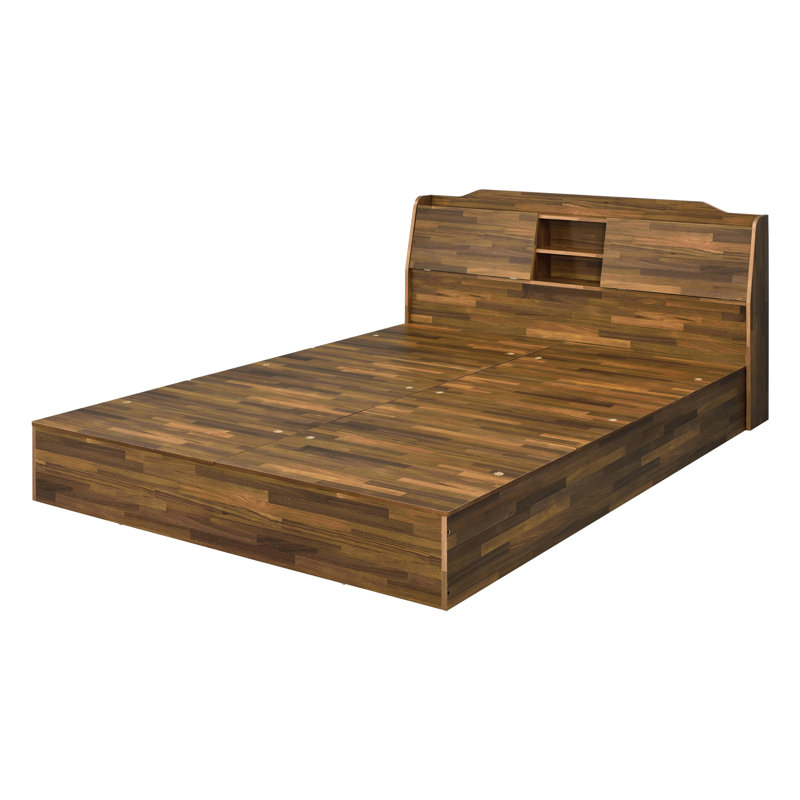 Hestia Midcentury Queen Bed with Upholstered Leather Headboard and Storage