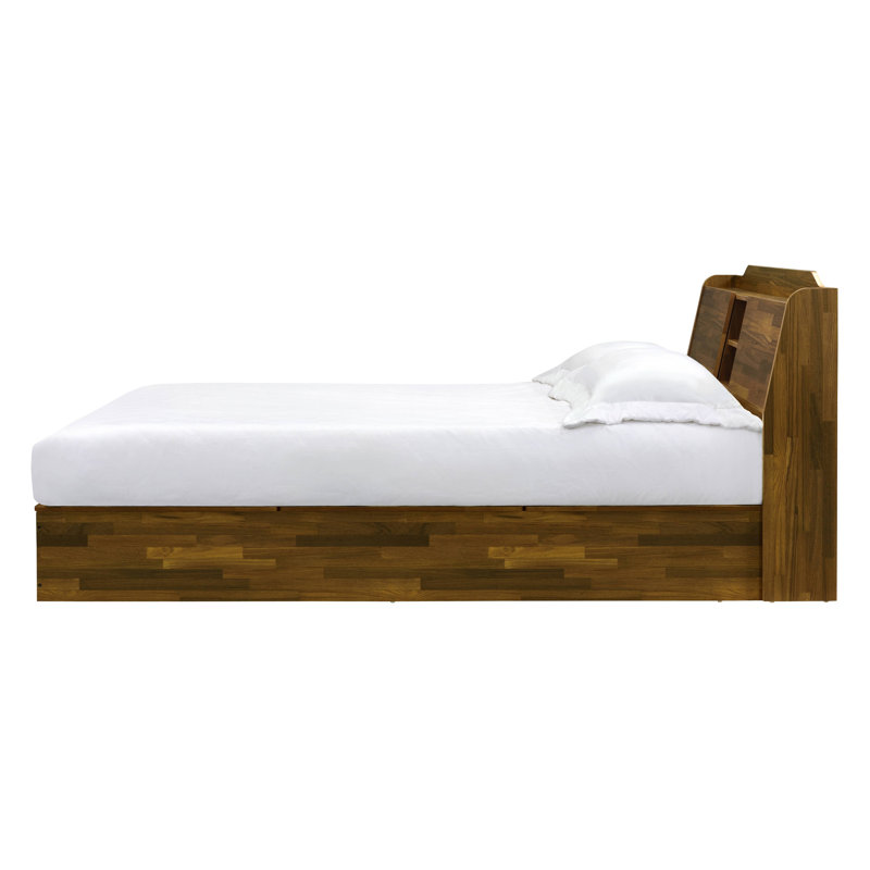 Hestia Midcentury Queen Bed with Upholstered Leather Headboard and Storage
