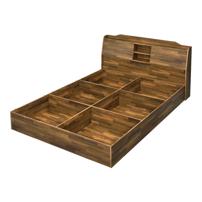 Hestia Midcentury Queen Bed with Upholstered Leather Headboard and Storage