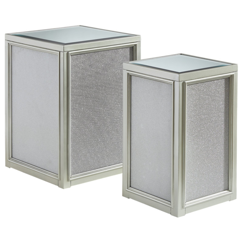 Hollywood Glamour Silver Square Mirrored Nesting End Tables