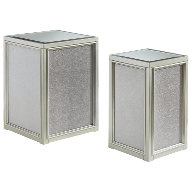 Hollywood Glamour Silver Square Mirrored Nesting End Tables