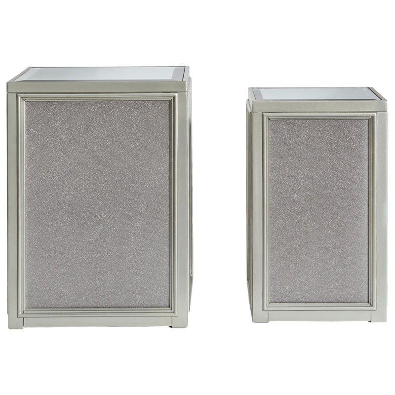 Hollywood Glamour Silver Square Mirrored Nesting End Tables