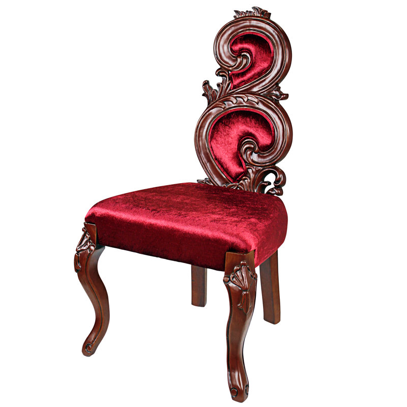Graceful Curve Burgundy Velvet Handcrafted Renaissance Chair