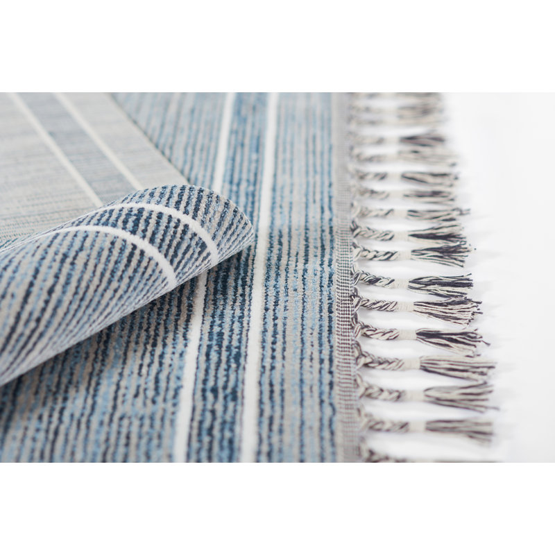 Blue Geometric Flat Woven Synthetic 8' x 10' Rug