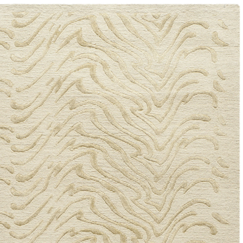 Zen Garden Inspired Ivory Hand-Knotted Wool and Silk Blend Rug