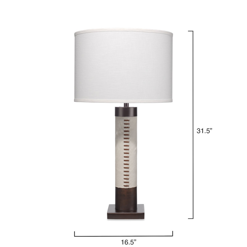 White and Bronze Table Lamp with Off White Linen Shade