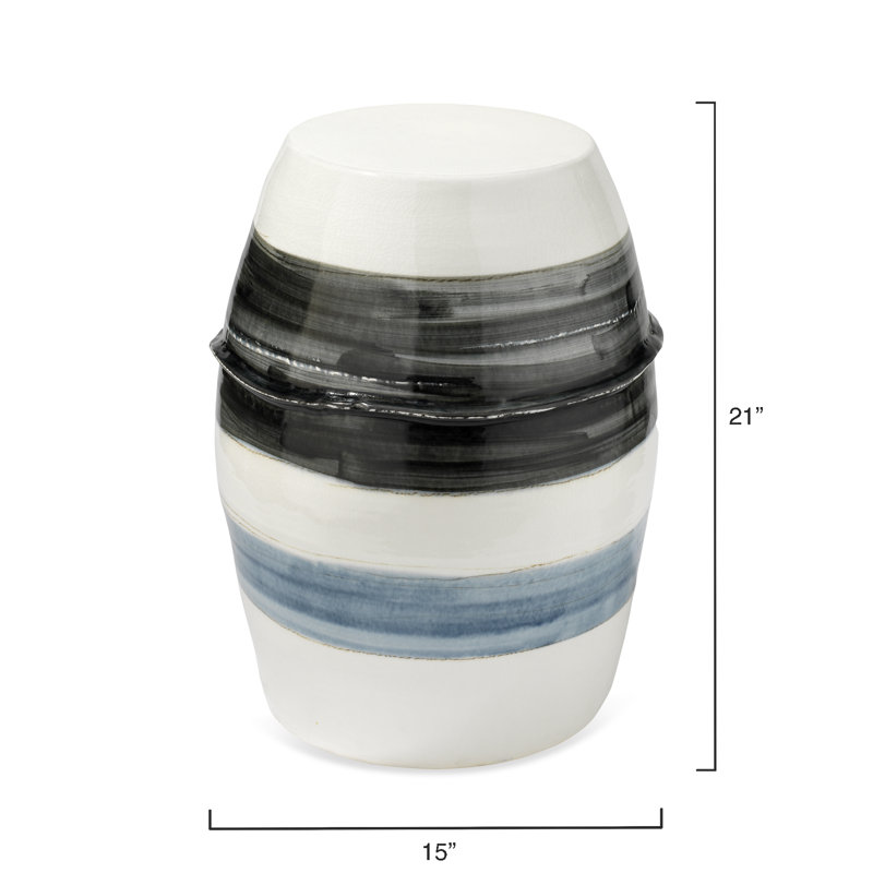 White and Blue Ceramic Round End Table