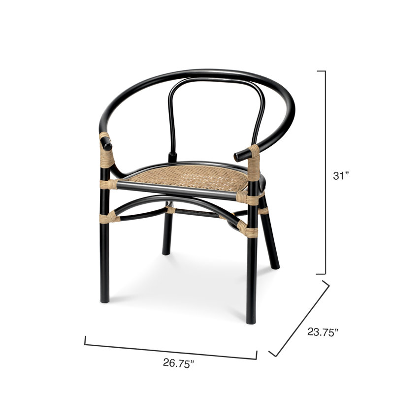 Handcrafted Black Rattan Accent Chair, 31" Height