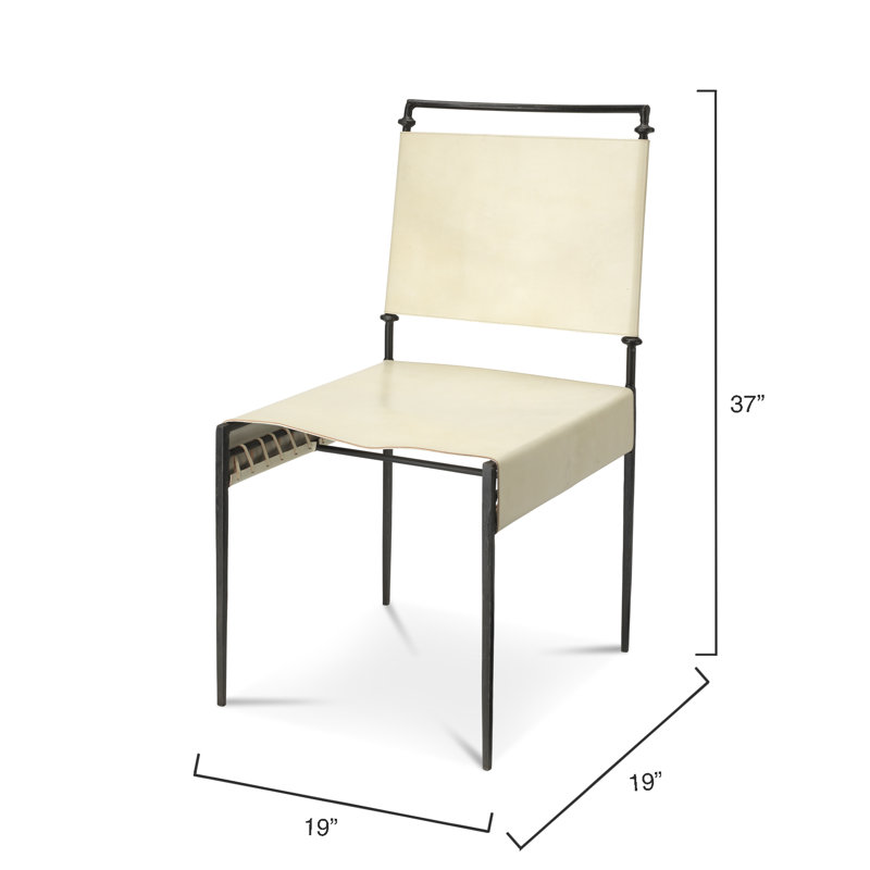 Off-White Leather and Metal Upholstered Side Chair