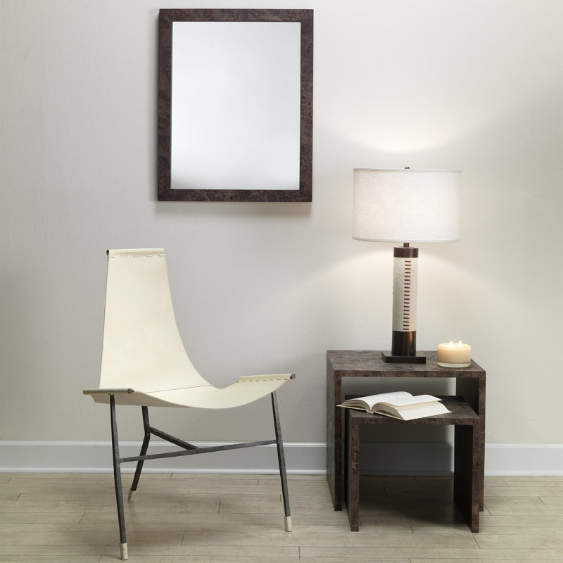 Chandler Transitional Charcoal Burl Wood Rectangular Wall Mirror