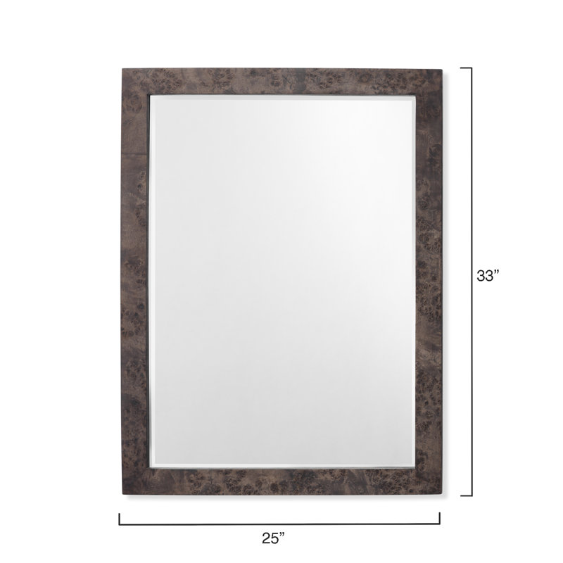 Chandler Transitional Charcoal Burl Wood Rectangular Wall Mirror