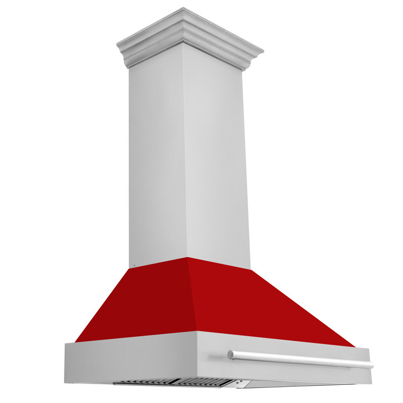 36" Red Matte Stainless Steel Wall Mount Range Hood
