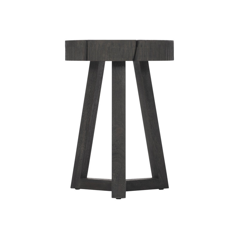 Lanita 16" Black Teak and Saur Wood Round Accent Table