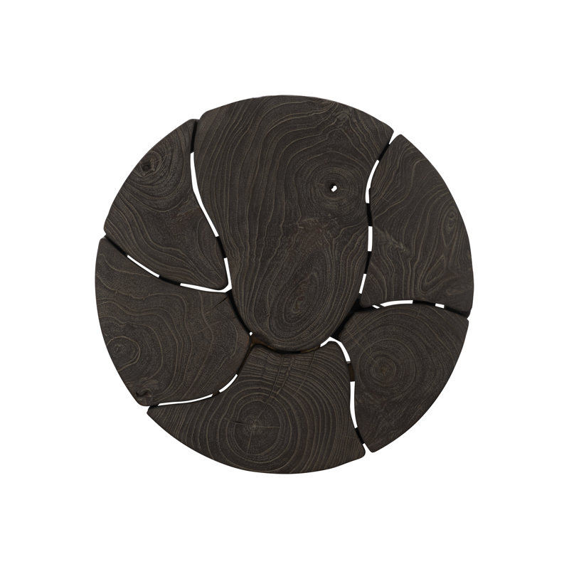 Lanita 16" Black Teak and Saur Wood Round Accent Table