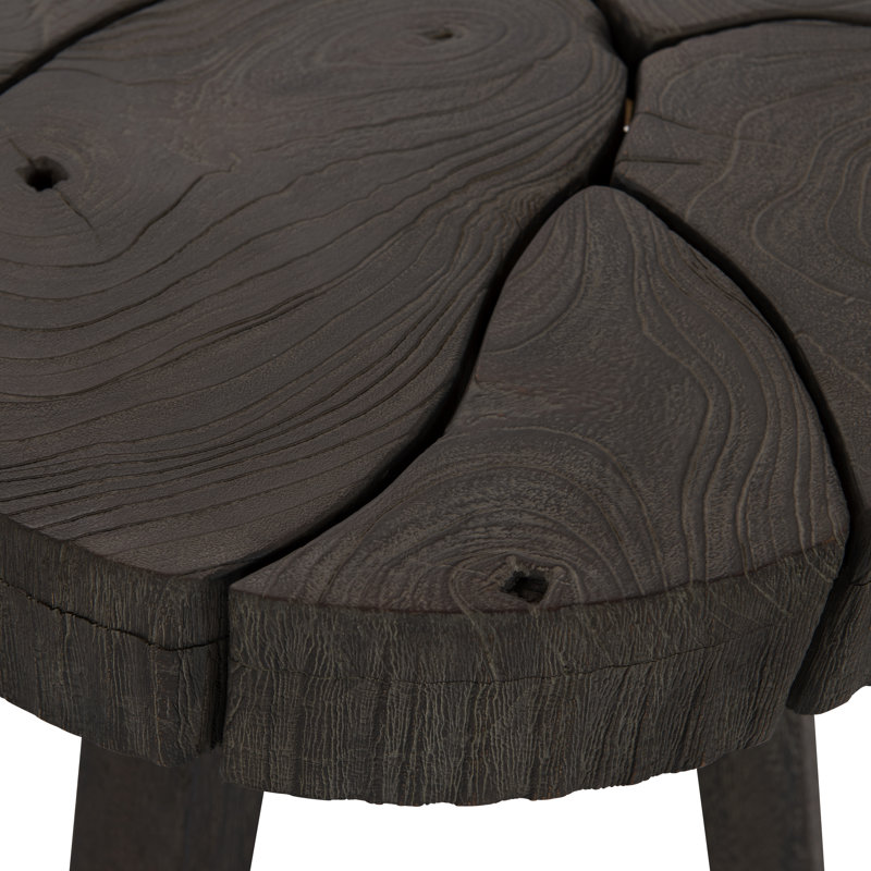 Lanita 16" Black Teak and Saur Wood Round Accent Table