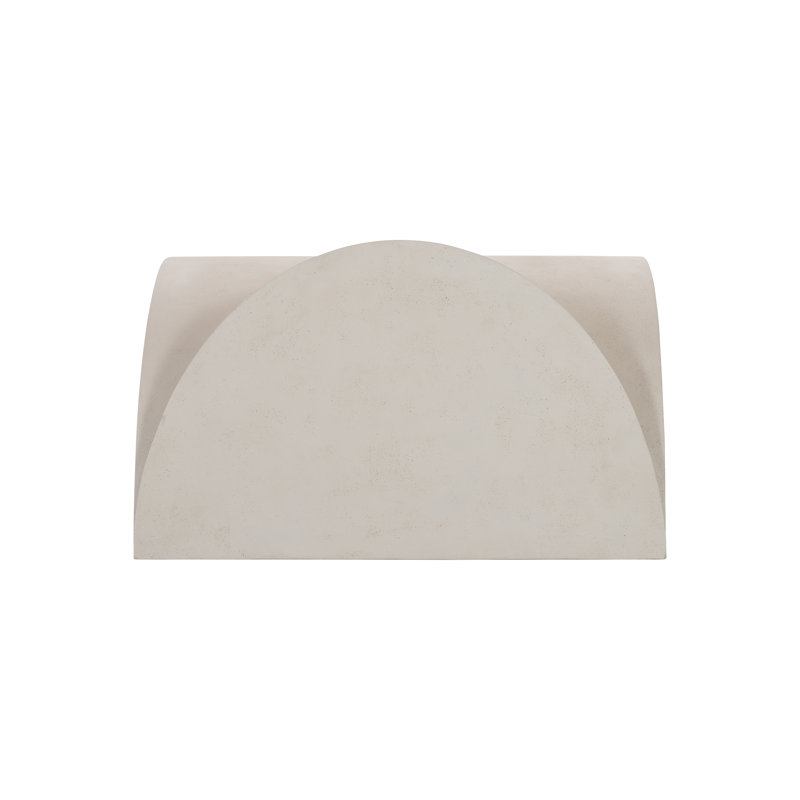 Transitional Beige Stone and Wood D-Shape End Table