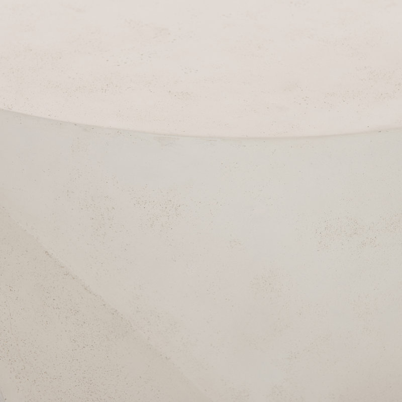 Transitional Beige Stone and Wood D-Shape End Table