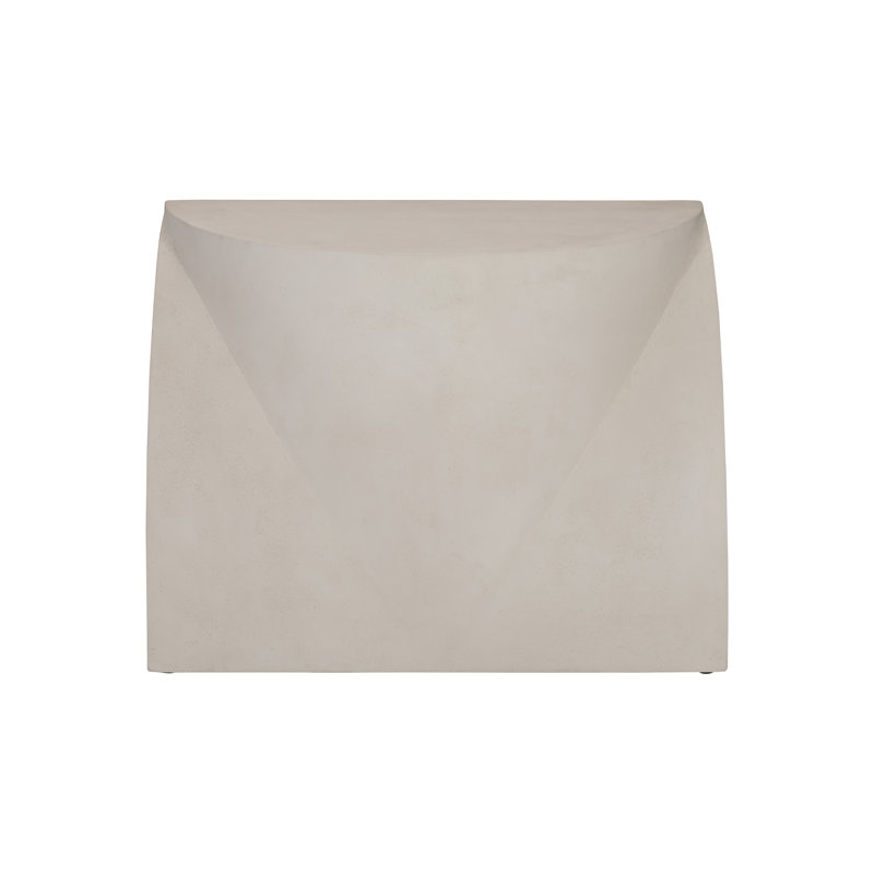 Transitional Beige Stone and Wood D-Shape End Table