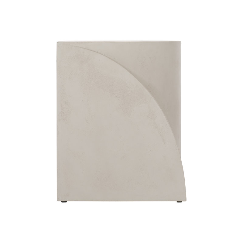 Transitional Beige Stone and Wood D-Shape End Table