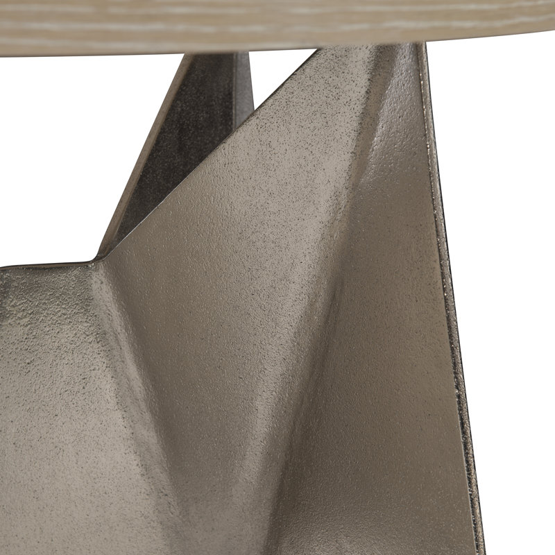 Beige Round Wood and Metal Large End Table