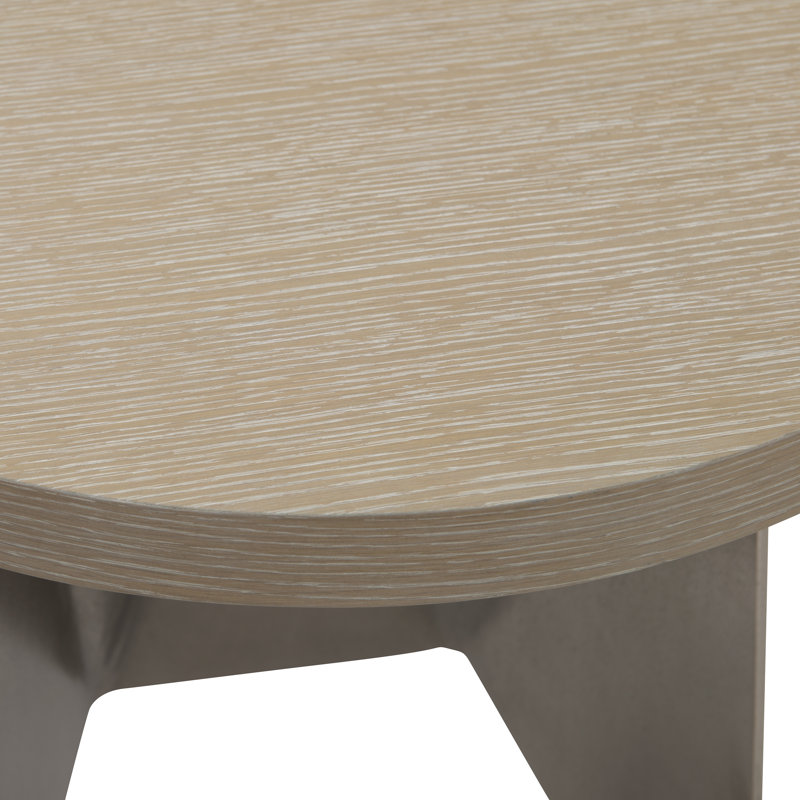 Beige Round Wood and Metal Large End Table