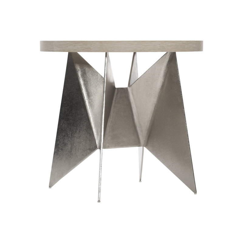 Beige Round Wood and Metal Large End Table