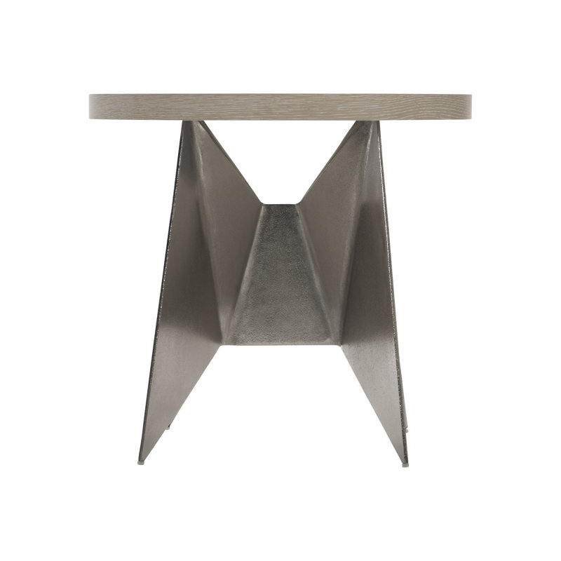 Beige Round Wood and Metal Large End Table