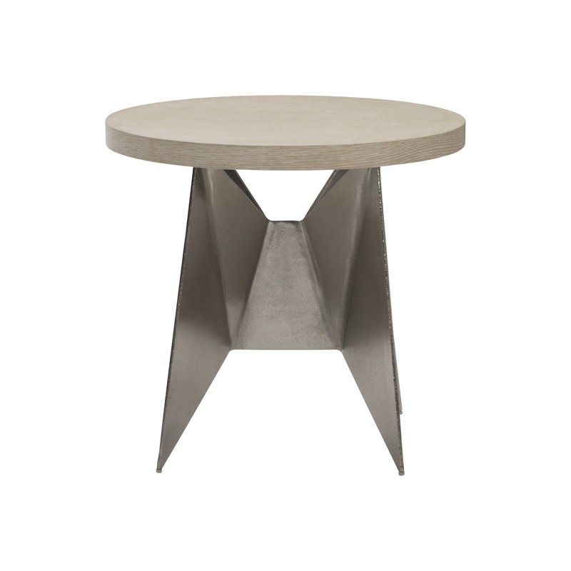 Beige Round Wood and Metal Large End Table