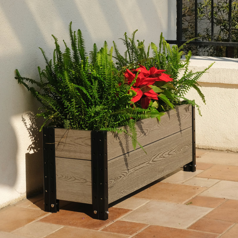 Contemporary Everbloom Grey Rectangular Raised Bed Planter with Wheels