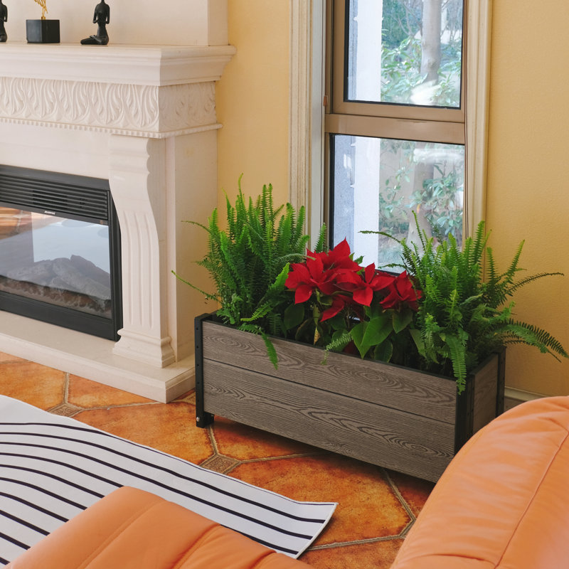 Contemporary Everbloom Grey Rectangular Raised Bed Planter with Wheels