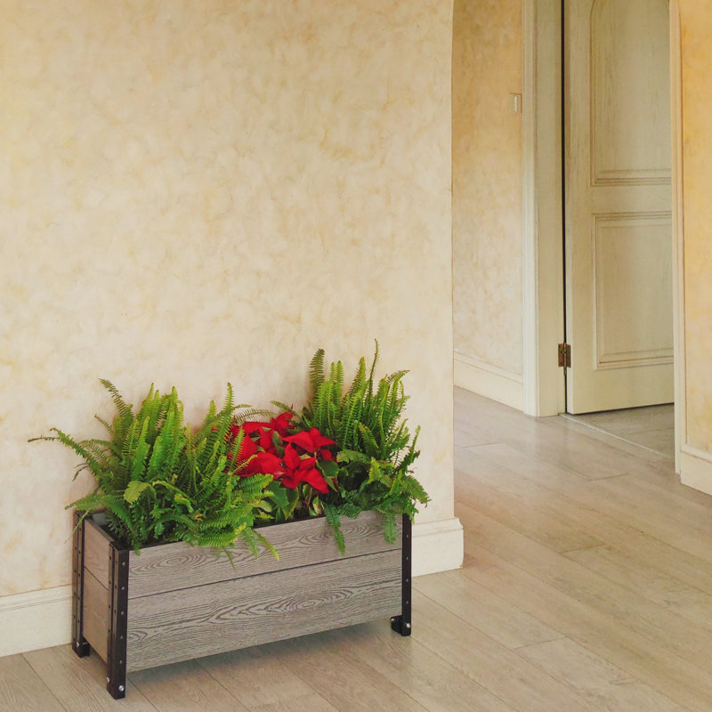 Contemporary Everbloom Grey Rectangular Raised Bed Planter with Wheels