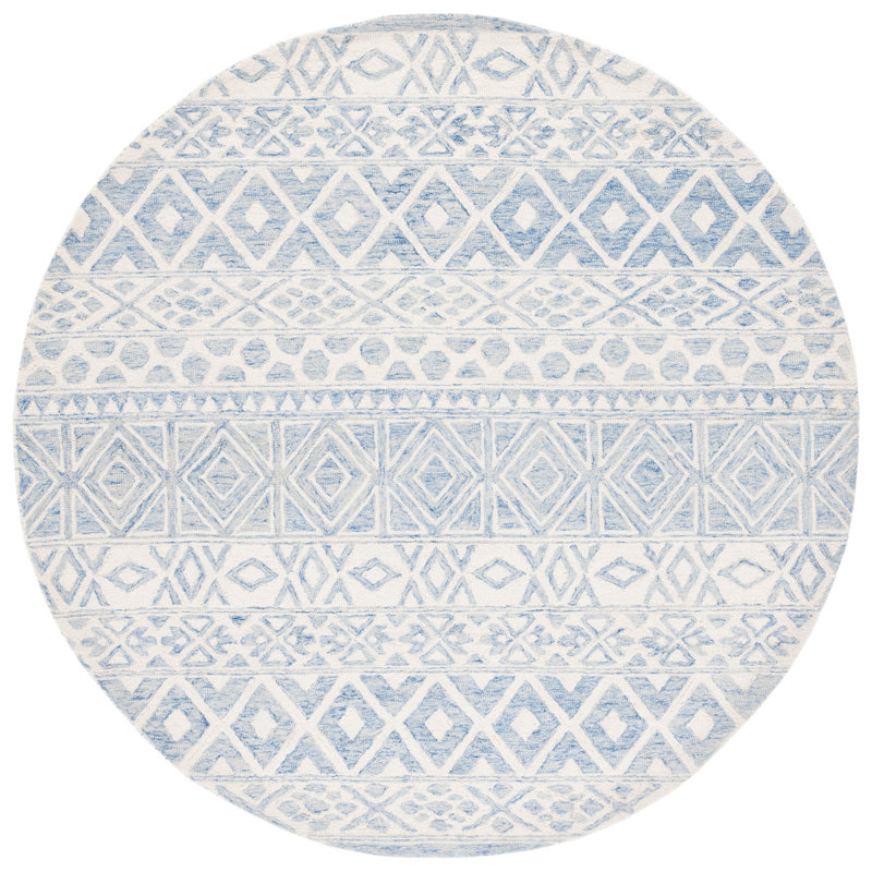 Handmade Theresa Blue Geometric Round Wool Area Rug - 7'