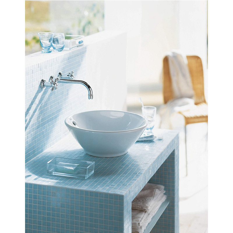 Elegant White Ceramic Circular Vessel Bathroom Sink with Overflow